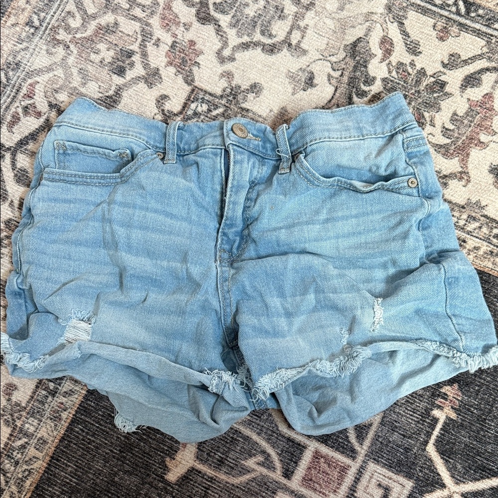 Light Blue Distressed Jean Shorts